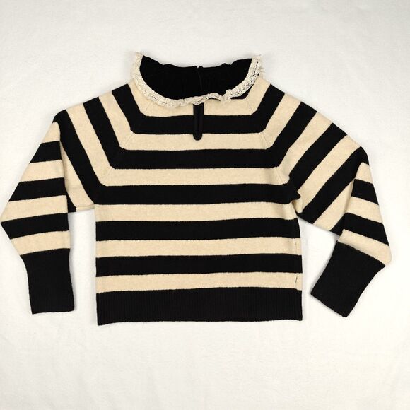Zara Velvet Lace Ruffle Neck Striped Knit Sweater Size S Romantic Academia Twee - Picture 7 of 7